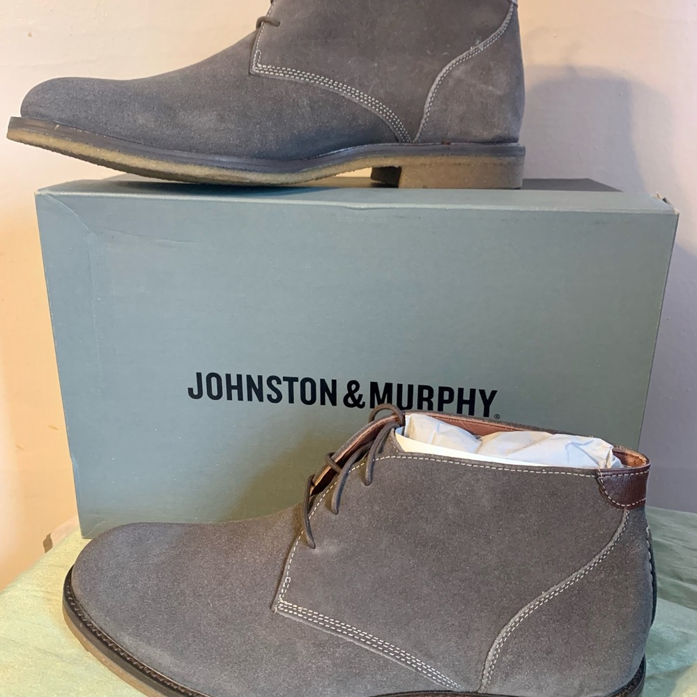 Johnston and Murphy Suede Chukka Boots. Brand new in plastic wrap and box.
